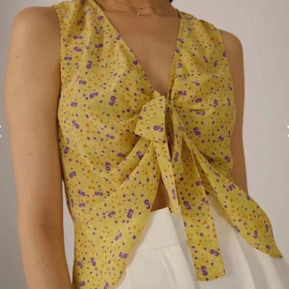 Favorite Daughter Anthropologie Gwen XS & L Yellow Purple Silk Floral Sleeveless